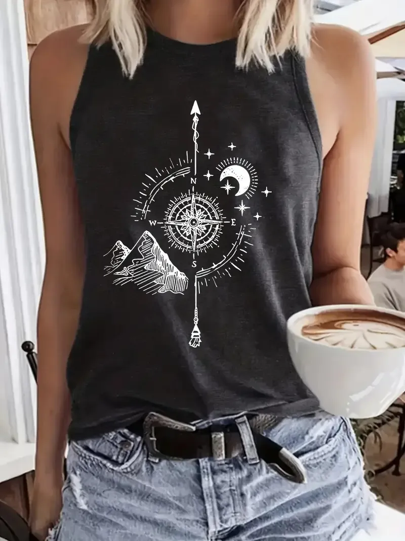 Women's Pullovers Vest Tank Tops Casual Letter Moon display picture 10