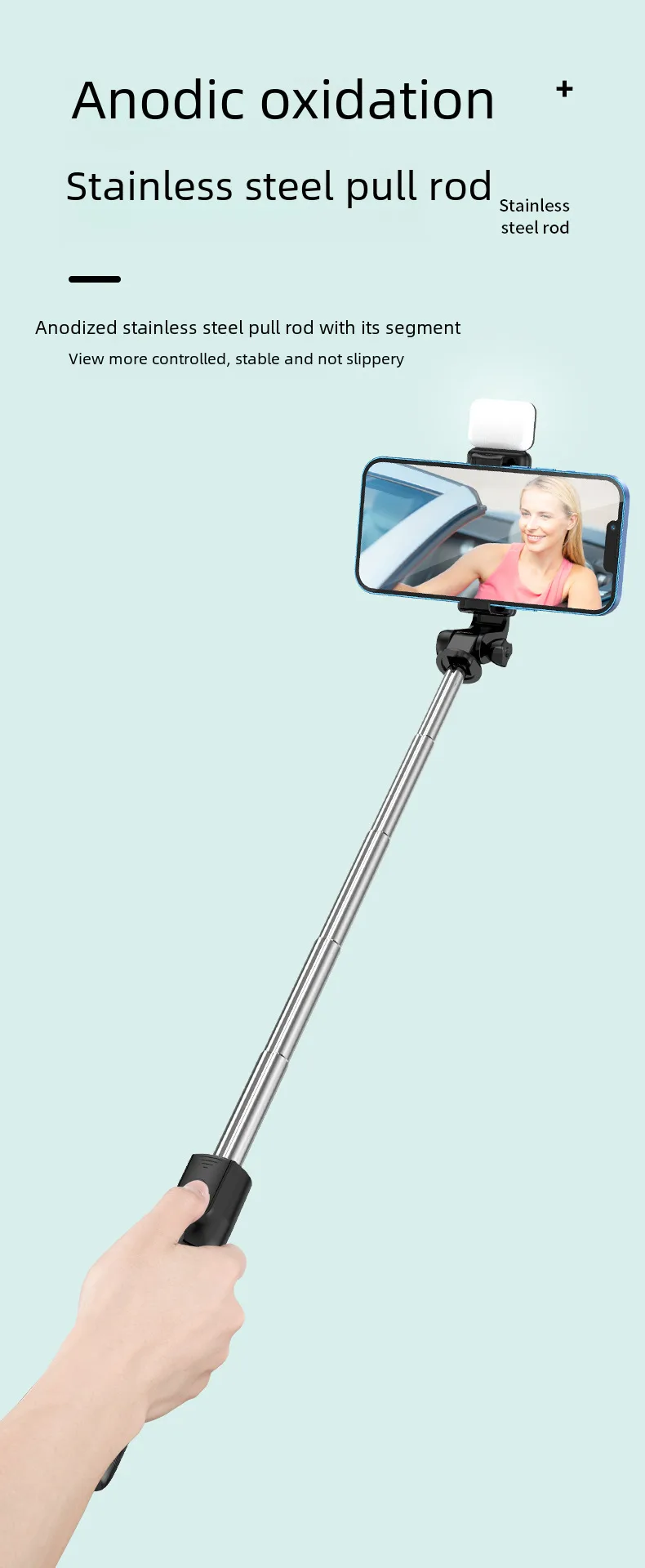 Direct Mini Portable Handheld Mobile Phone Bluetooth Selfie Stick Tripod Flash Light Photography Tool display picture 2