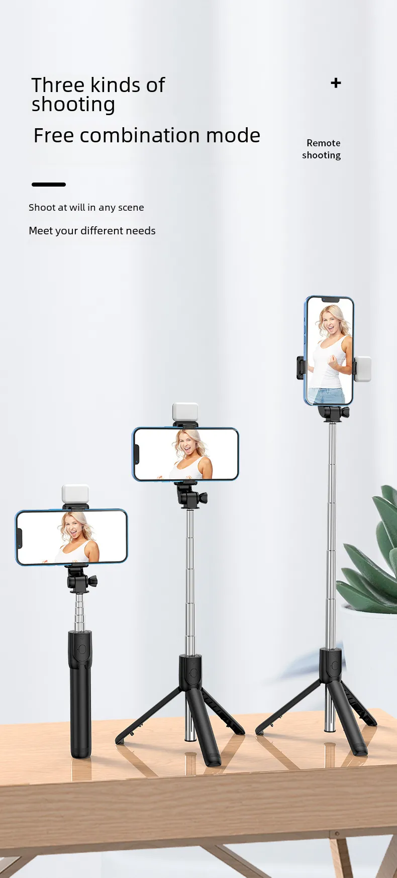 Direct Mini Portable Handheld Mobile Phone Bluetooth Selfie Stick Tripod Flash Light Photography Tool display picture 6