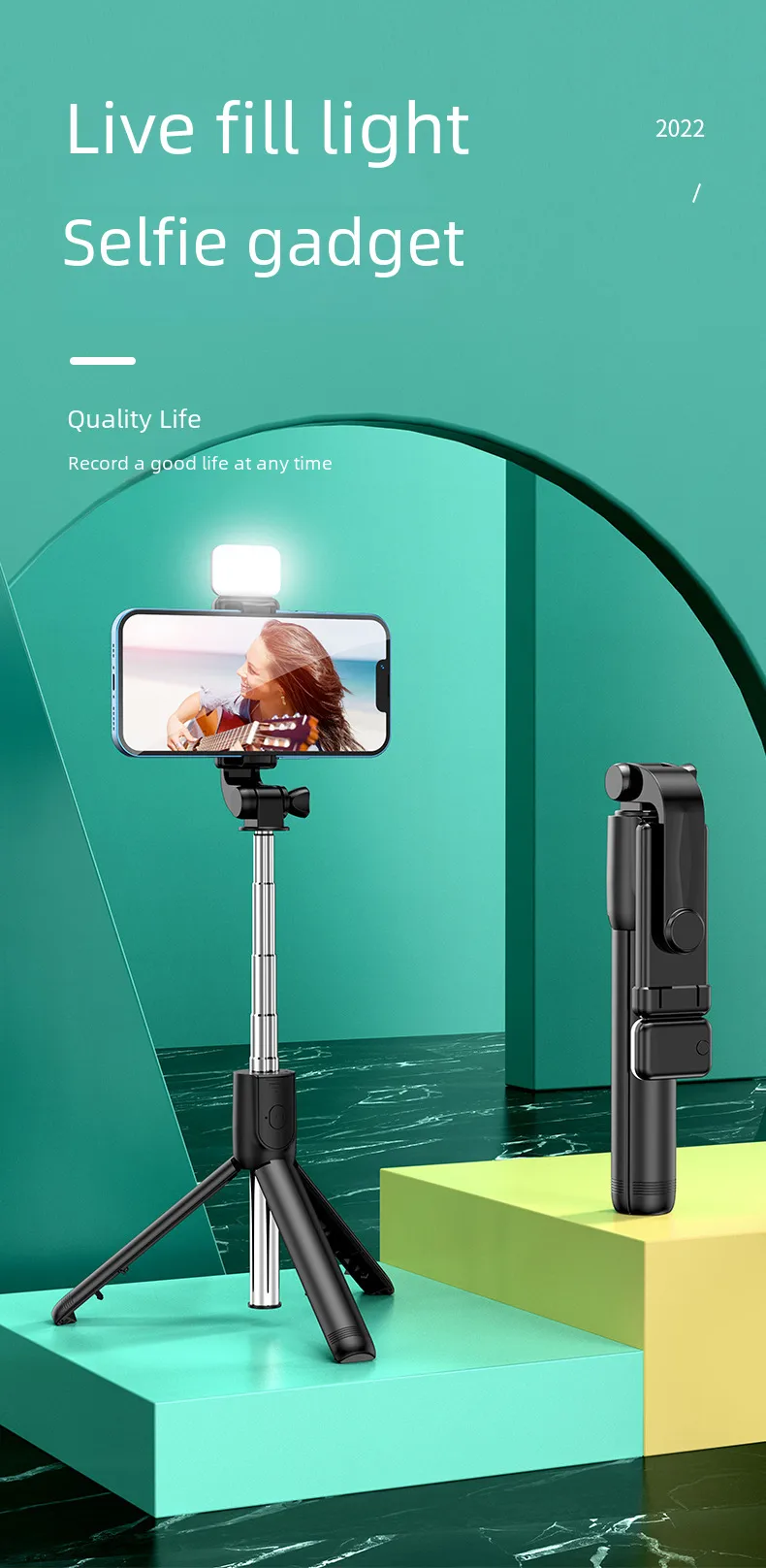 Direct Mini Portable Handheld Mobile Phone Bluetooth Selfie Stick Tripod Flash Light Photography Tool display picture 8