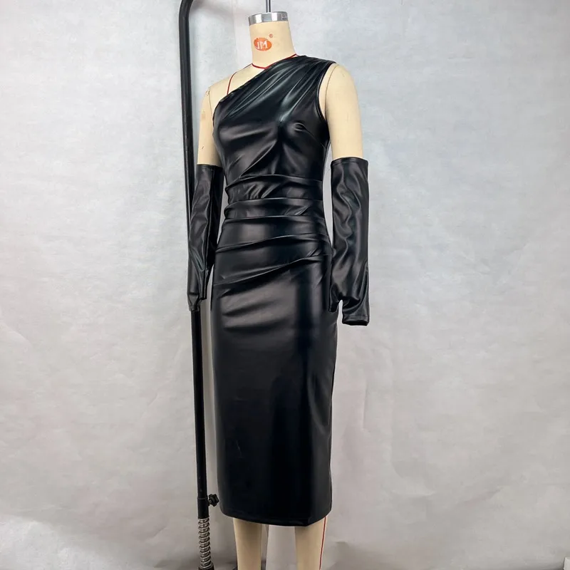 Women's Hip Skirt Streetwear Oblique Collar Sleeveless Solid Color Midi Dress Holiday display picture 4