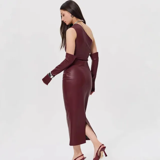 Women's Hip Skirt Streetwear Oblique Collar Sleeveless Solid Color Midi Dress Holiday display picture 7