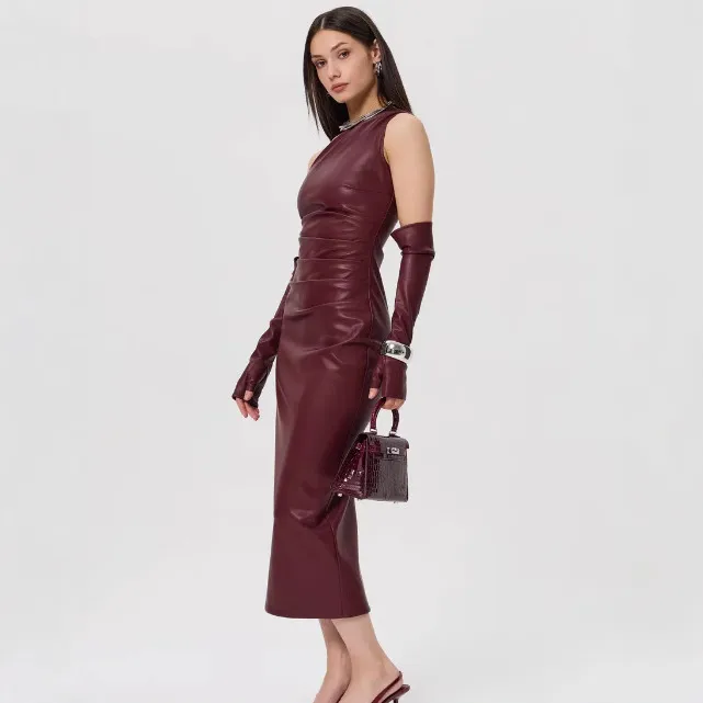 Women's Hip Skirt Streetwear Oblique Collar Sleeveless Solid Color Midi Dress Holiday display picture 8