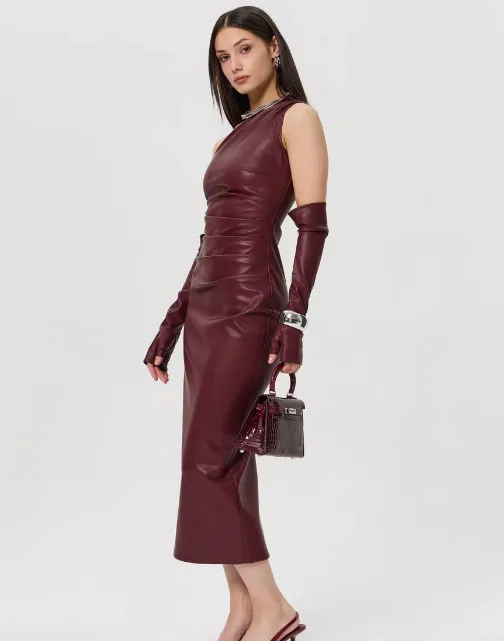 Women's Hip Skirt Streetwear Oblique Collar Sleeveless Solid Color Midi Dress Holiday display picture 11