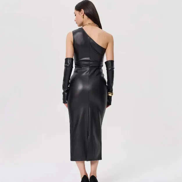 Women's Hip Skirt Streetwear Oblique Collar Sleeveless Solid Color Midi Dress Holiday display picture 12