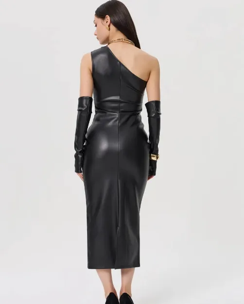 Women's Hip Skirt Streetwear Oblique Collar Sleeveless Solid Color Midi Dress Holiday display picture 13