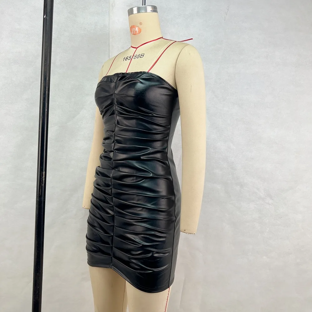 Women's Hip Skirt Streetwear Strapless Pleated Sleeveless Solid Color Above Knee Holiday display picture 2