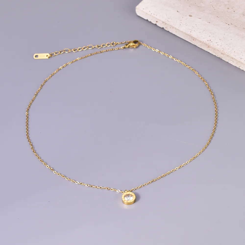 Simple Style Round 304 Stainless Steel Inlay Zircon 18K Gold Plated Women's Pendant Necklace display picture 2