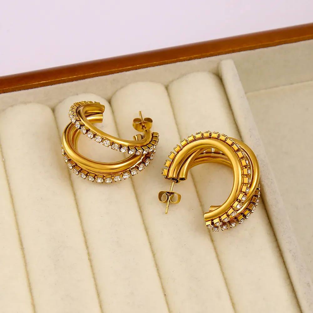 1 Pair Retro Classic Style C Shape 304 Stainless Steel 316 Stainless Steel  18K Gold Plated Ear Studs display picture 3