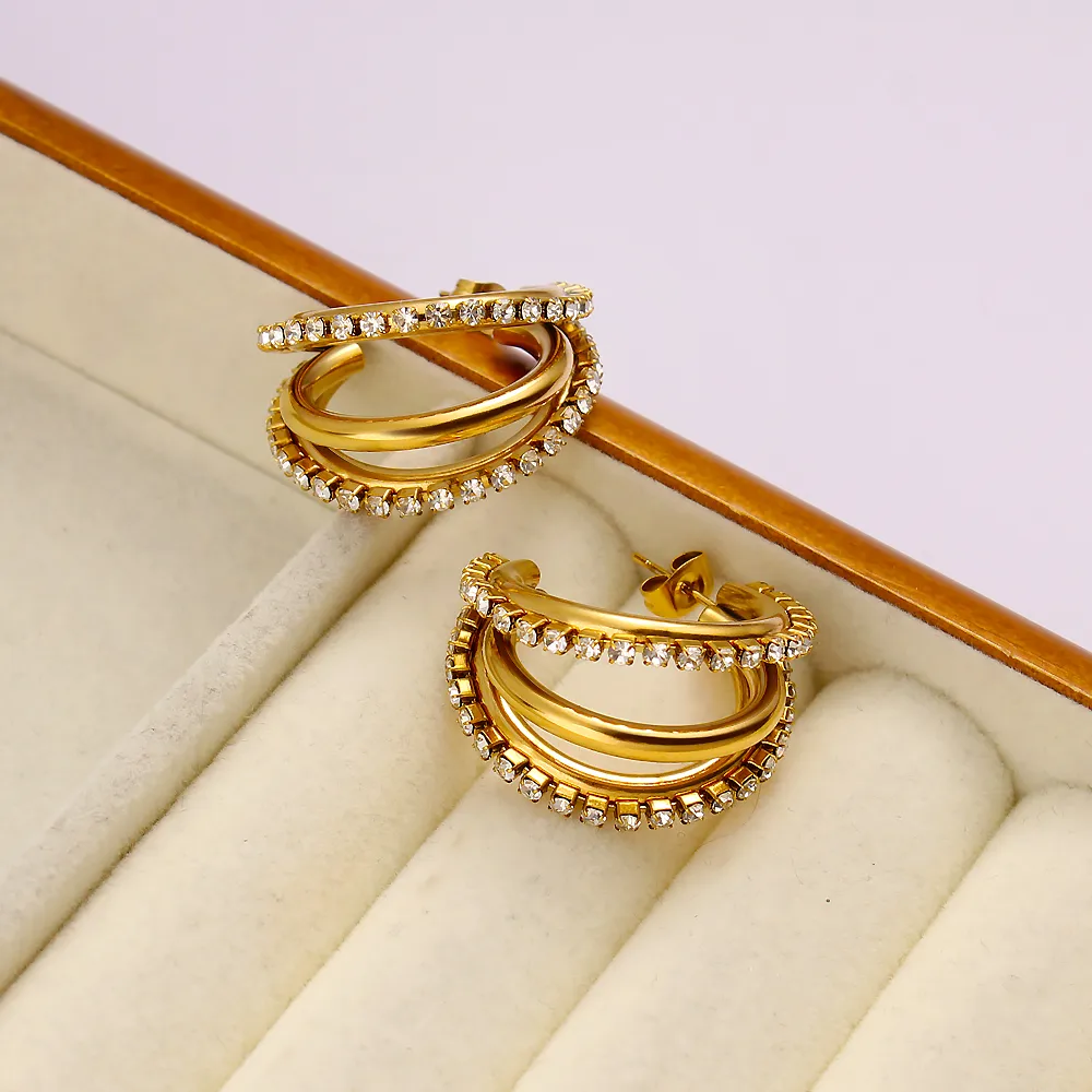 1 Pair Retro Classic Style C Shape 304 Stainless Steel 316 Stainless Steel  18K Gold Plated Ear Studs display picture 5