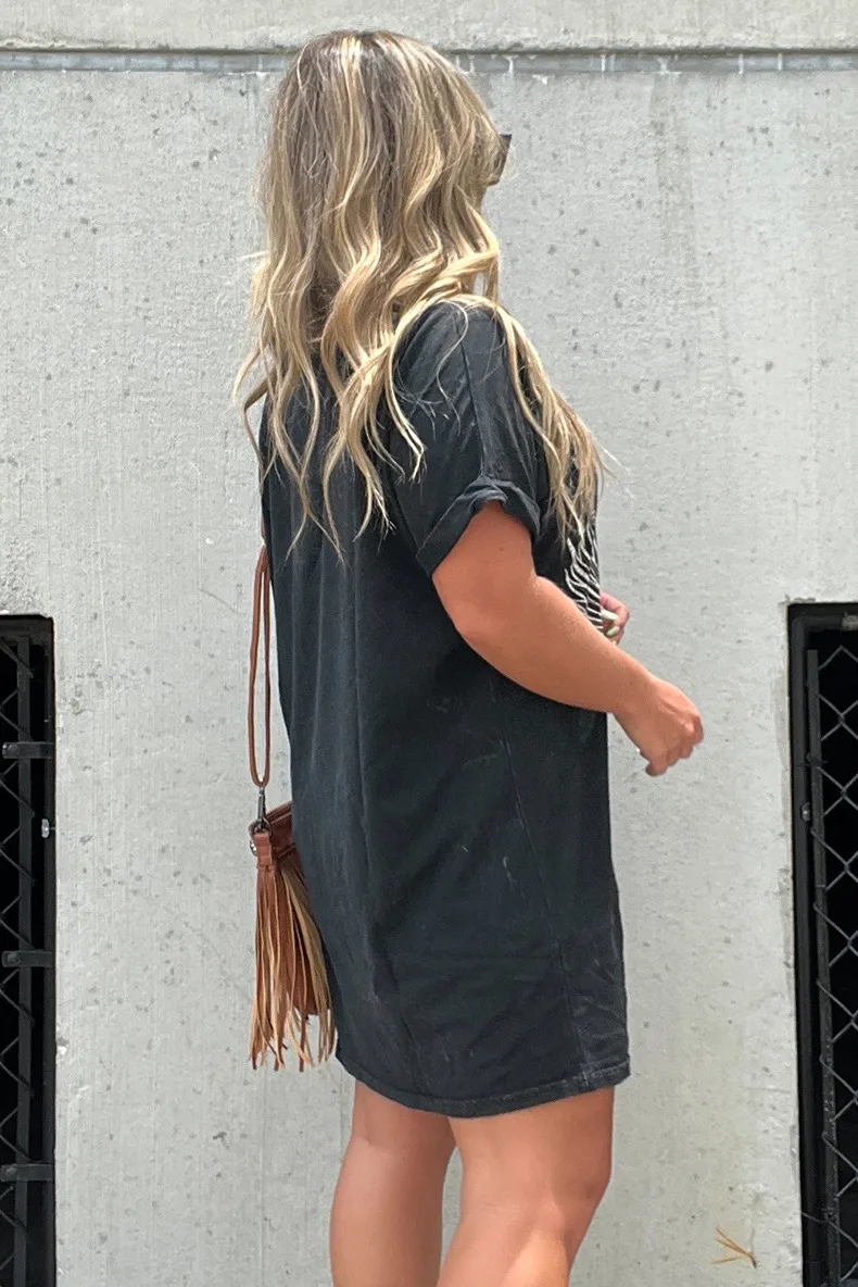 Women's T Shirt Dress Casual Round Neck Short Sleeve Guitar Letter Wings Above Knee Daily display picture 3