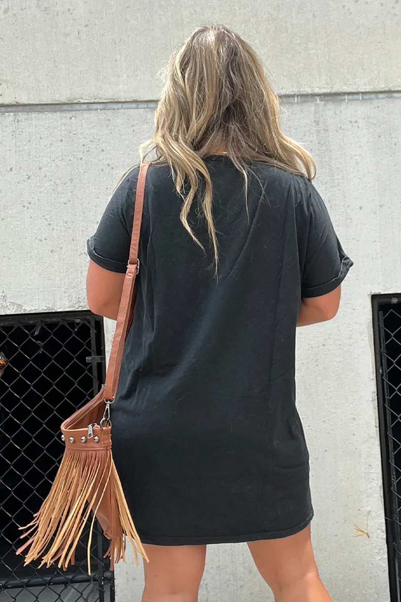 Women's T Shirt Dress Casual Round Neck Short Sleeve Guitar Letter Wings Above Knee Daily display picture 4