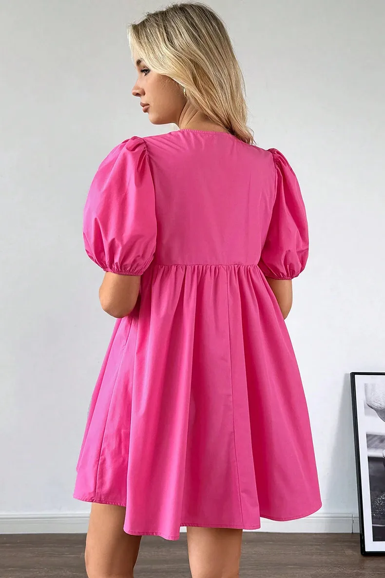 Women's T Shirt Dress Casual Elegant Round Neck Bowknot Short Sleeve Solid Color Above Knee Daily display picture 5