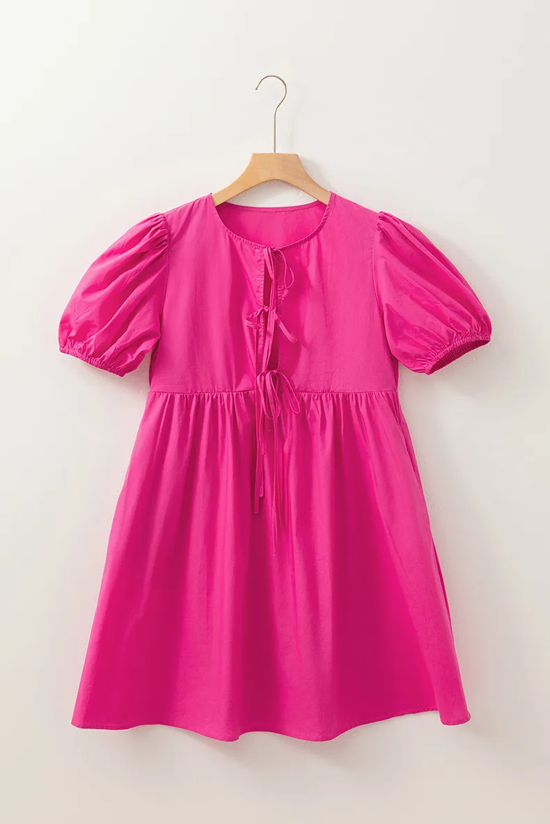 Women's T Shirt Dress Casual Elegant Round Neck Bowknot Short Sleeve Solid Color Above Knee Daily display picture 6