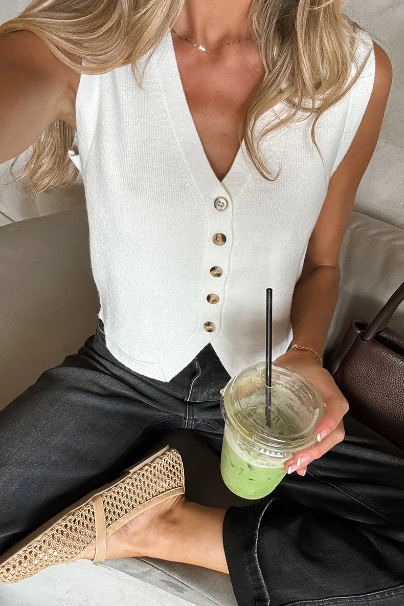 Women's Vest Sleeveless Blazers Button Casual Elegant Solid Color display picture 1