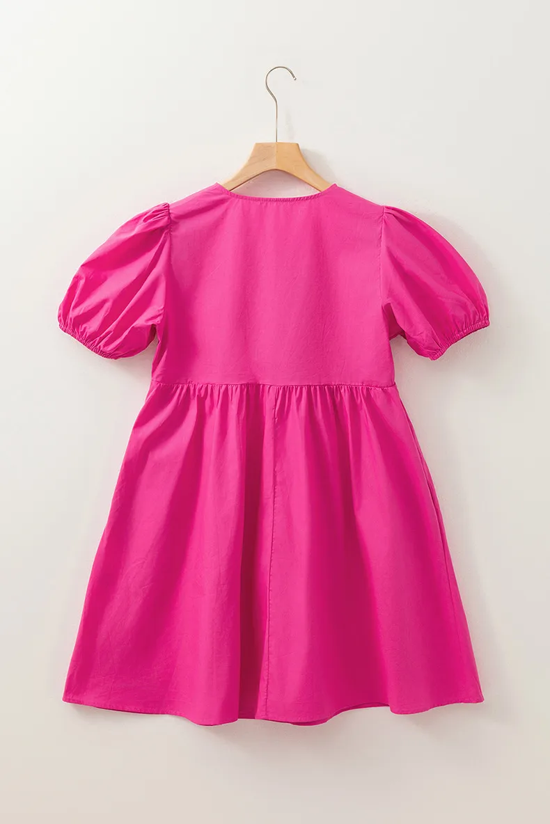 Women's T Shirt Dress Casual Elegant Round Neck Bowknot Short Sleeve Solid Color Above Knee Daily display picture 7
