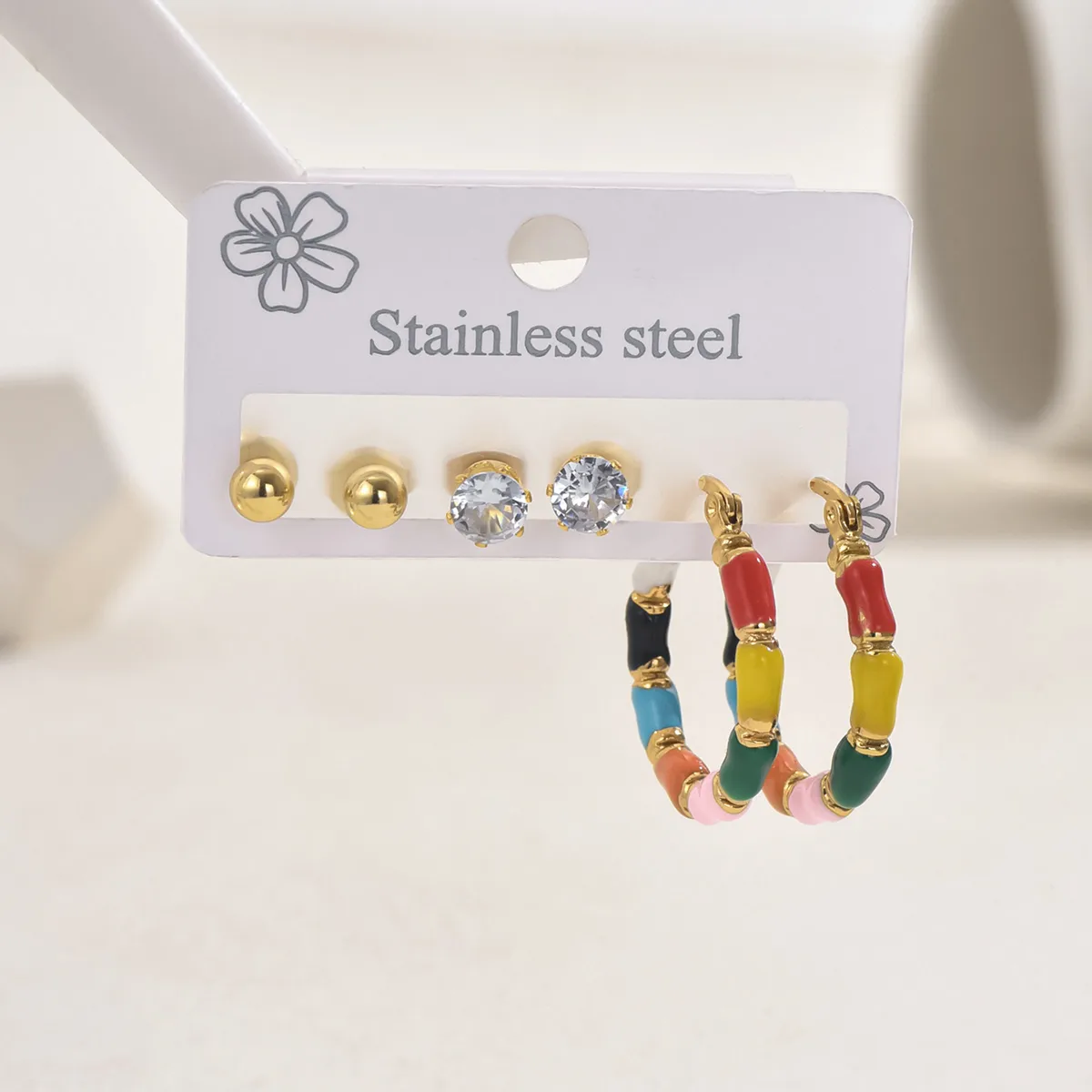 1 Set Vintage Style Sweet Artistic Geometric 201 Stainless Steel Earrings Ear Studs display picture 2