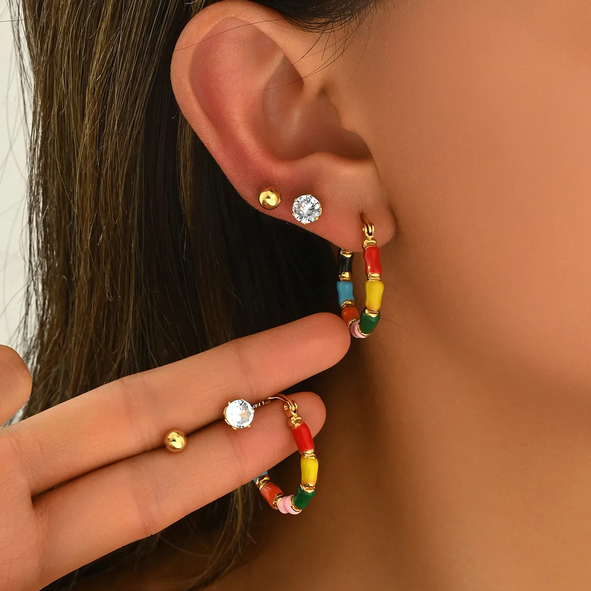 1 Set Vintage Style Sweet Artistic Geometric 201 Stainless Steel Earrings Ear Studs display picture 4