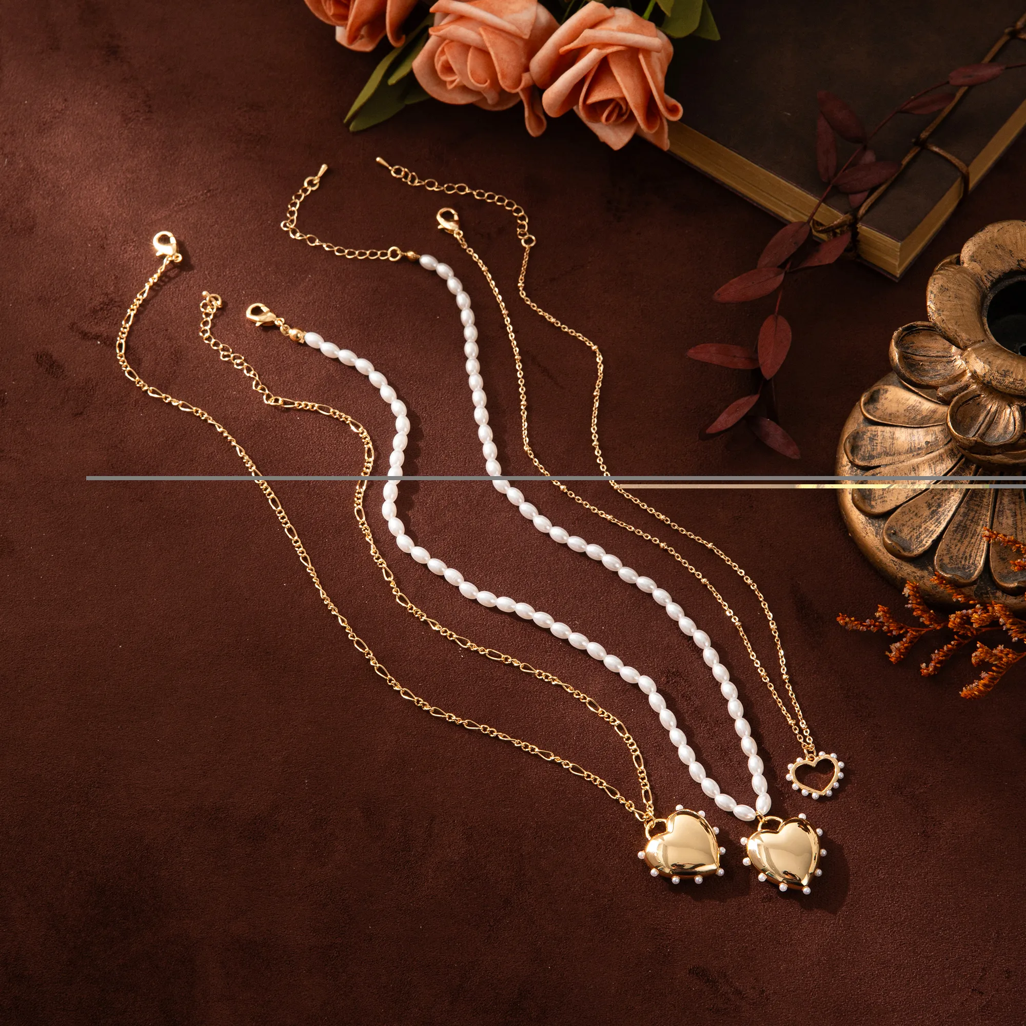 Vintage Style Heart Shape 304 Stainless Steel Imitation Pearl Copper Zircon Gold Plated Unisex Pendant Necklace display picture 4