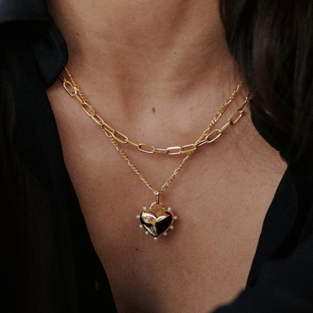 Vintage Style Heart Shape 304 Stainless Steel Imitation Pearl Copper Zircon Gold Plated Unisex Pendant Necklace display picture 1