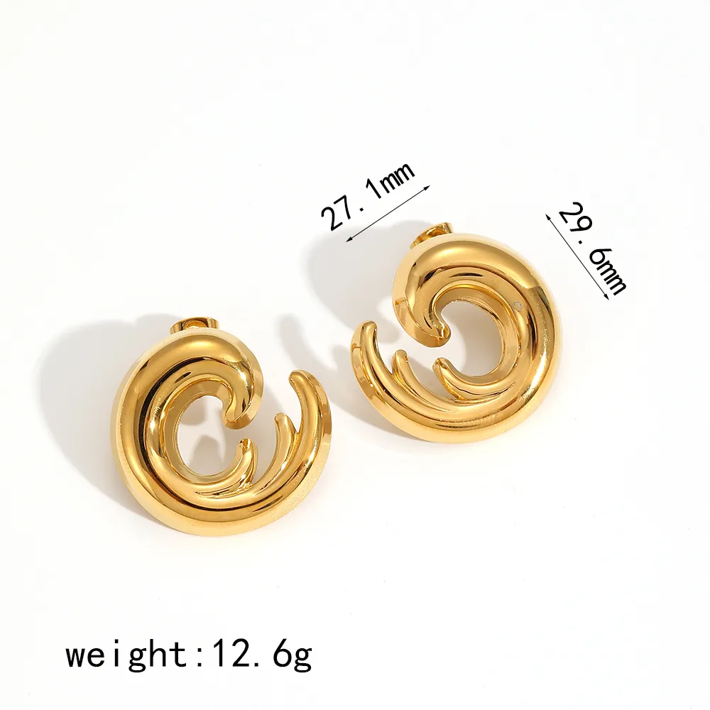 Retro Classic Style Sea Wave Polishing Plating 304 Stainless Steel 18K Gold Plated Ear Studs display picture 5