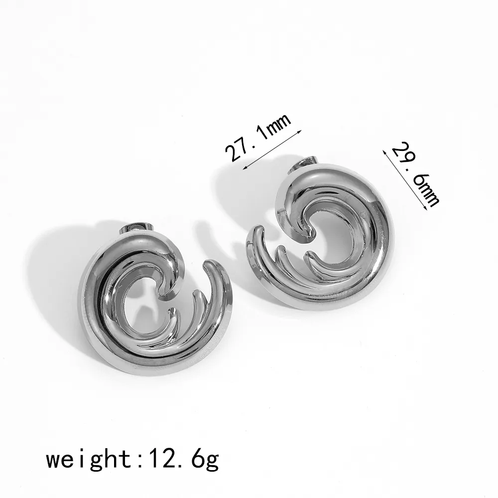 Retro Classic Style Sea Wave Polishing Plating 304 Stainless Steel 18K Gold Plated Ear Studs display picture 4