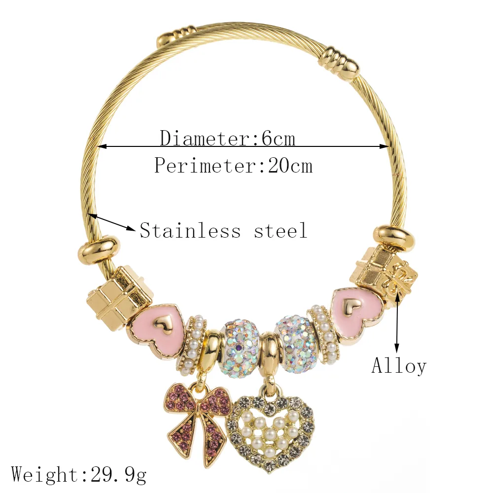 Simple Style Classic Style Commute Heart Shape Bow Knot Alloy Beaded Inlay Rhinestones Pearl Beads K Gold Plated Women's Bangle display picture 1