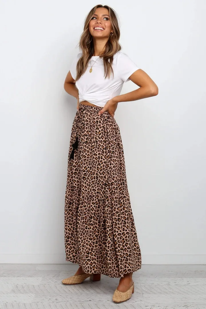Women's Skirt Casual Elastic Drawstring Design Leopard Maxi Long Dress Daily display picture 2