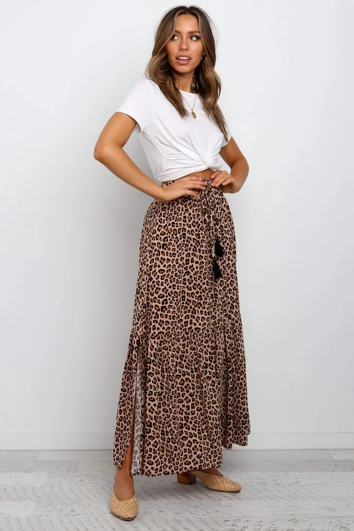 Women's Skirt Casual Elastic Drawstring Design Leopard Maxi Long Dress Daily display picture 4