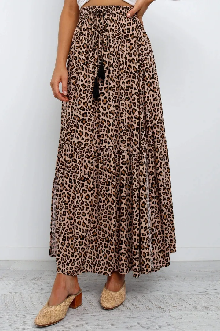 Women's Skirt Casual Elastic Drawstring Design Leopard Maxi Long Dress Daily display picture 7