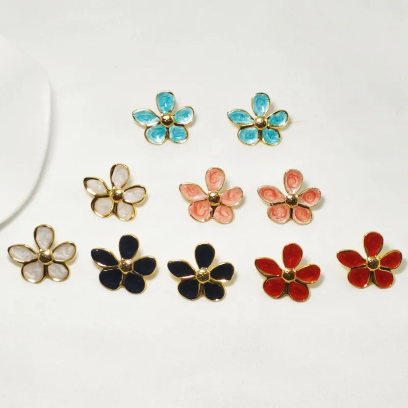 1 Pair Elegant Classic Style Flower Enamel 304 Stainless Steel 18K Gold Plated Ear Studs display picture 2