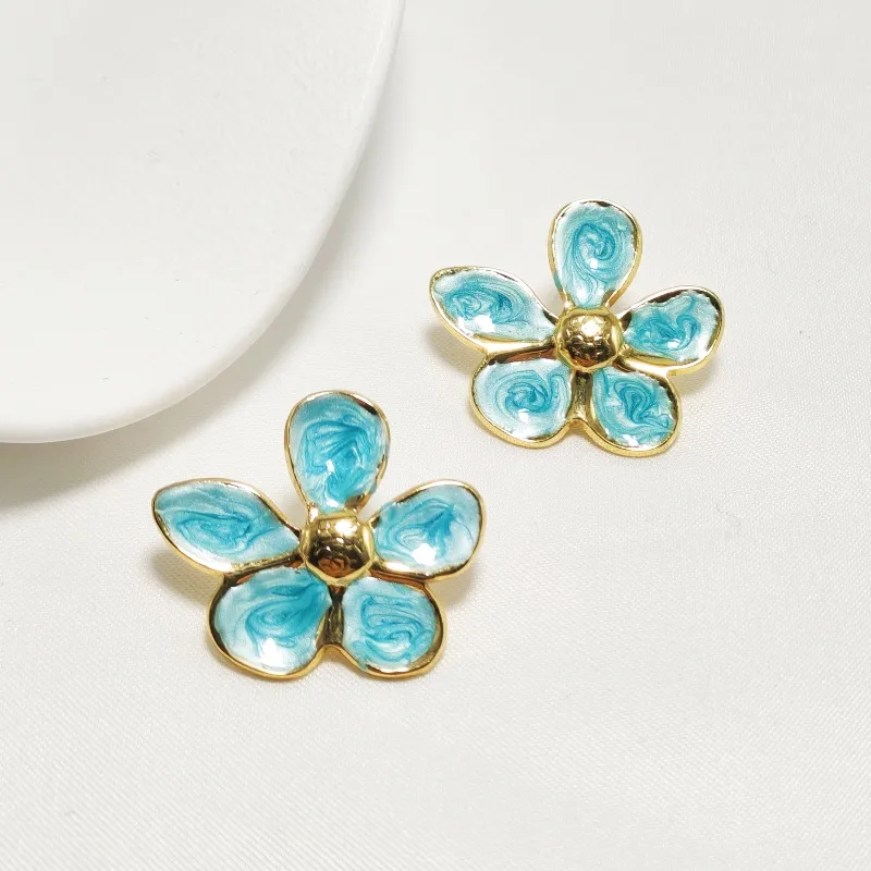 1 Pair Elegant Classic Style Flower Enamel 304 Stainless Steel 18K Gold Plated Ear Studs display picture 6
