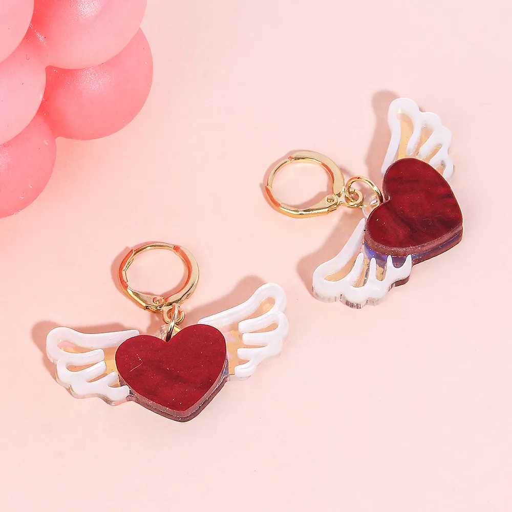 1 Pair Elegant Heart Shape Wings Arylic Drop Earrings display picture 3