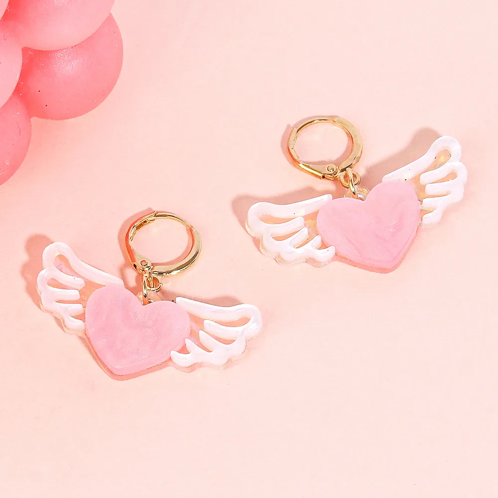 1 Pair Elegant Heart Shape Wings Arylic Drop Earrings display picture 2