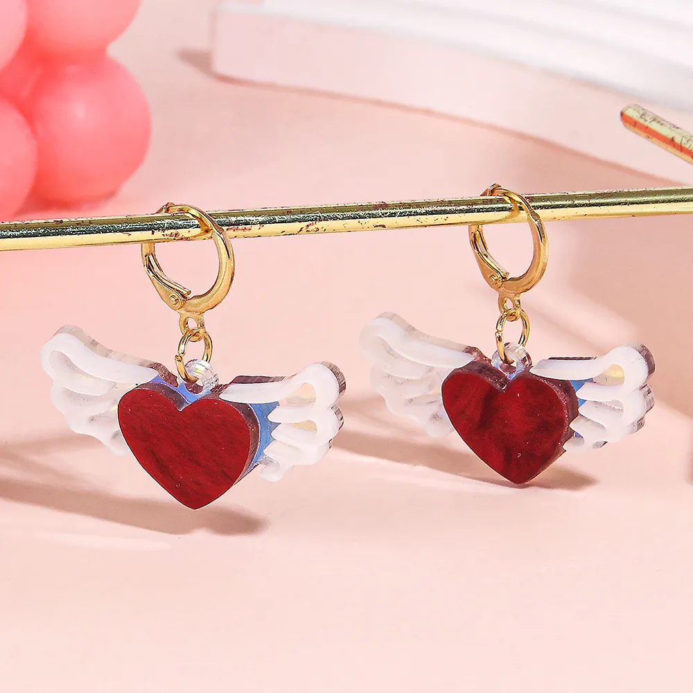 1 Pair Elegant Heart Shape Wings Arylic Drop Earrings display picture 5