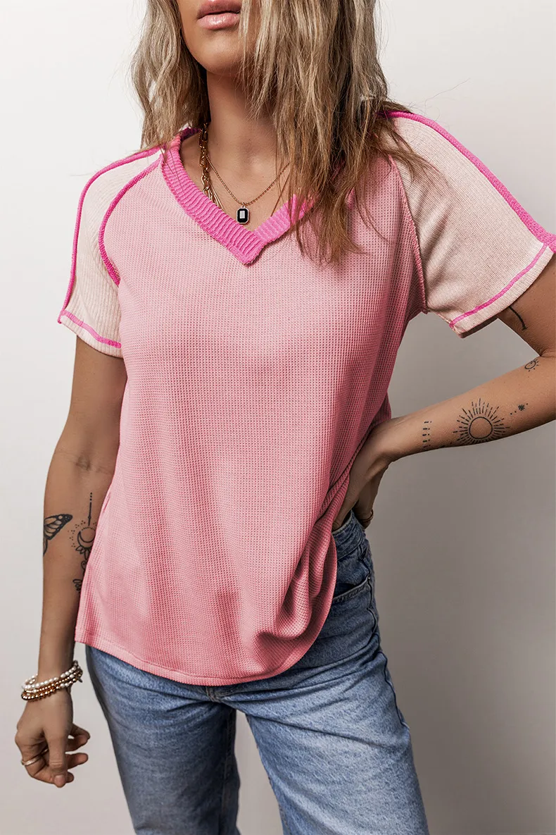 Women's T-shirt Short Sleeve T-Shirts Vacation Simple Style Color Block display picture 3