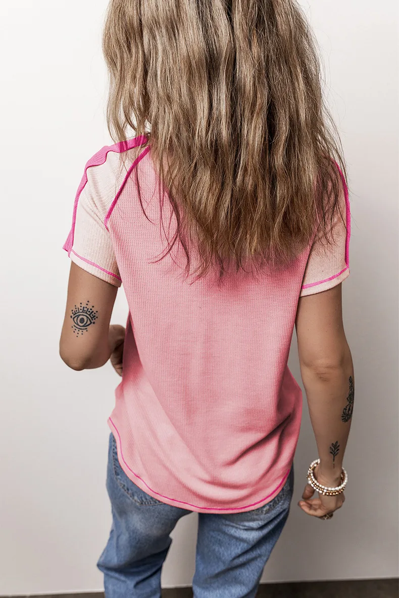 Women's T-shirt Short Sleeve T-Shirts Vacation Simple Style Color Block display picture 4