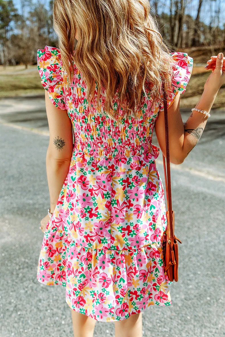 Women's Floral Dress Casual Vacation V Neck Ruffles Short Sleeve Flower Above Knee Holiday Daily display picture 3