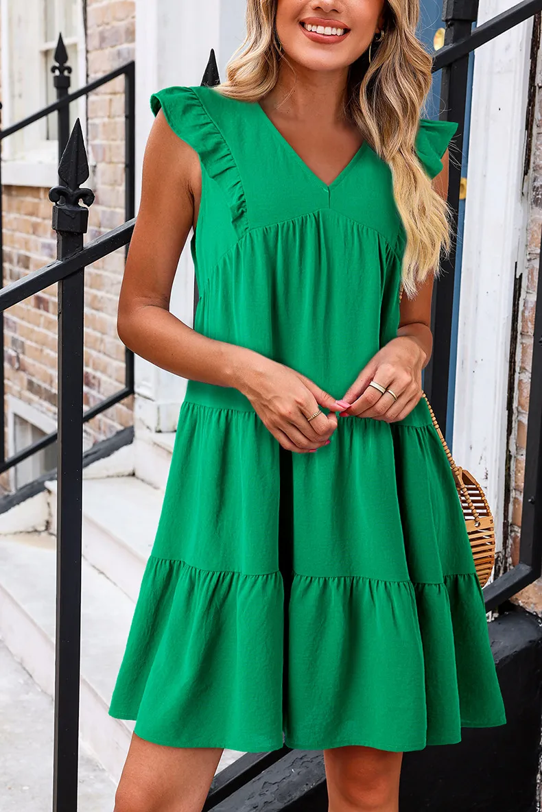 Women's Shirt Dress Casual V Neck Pleated Sleeveless Solid Color Above Knee Daily display picture 1