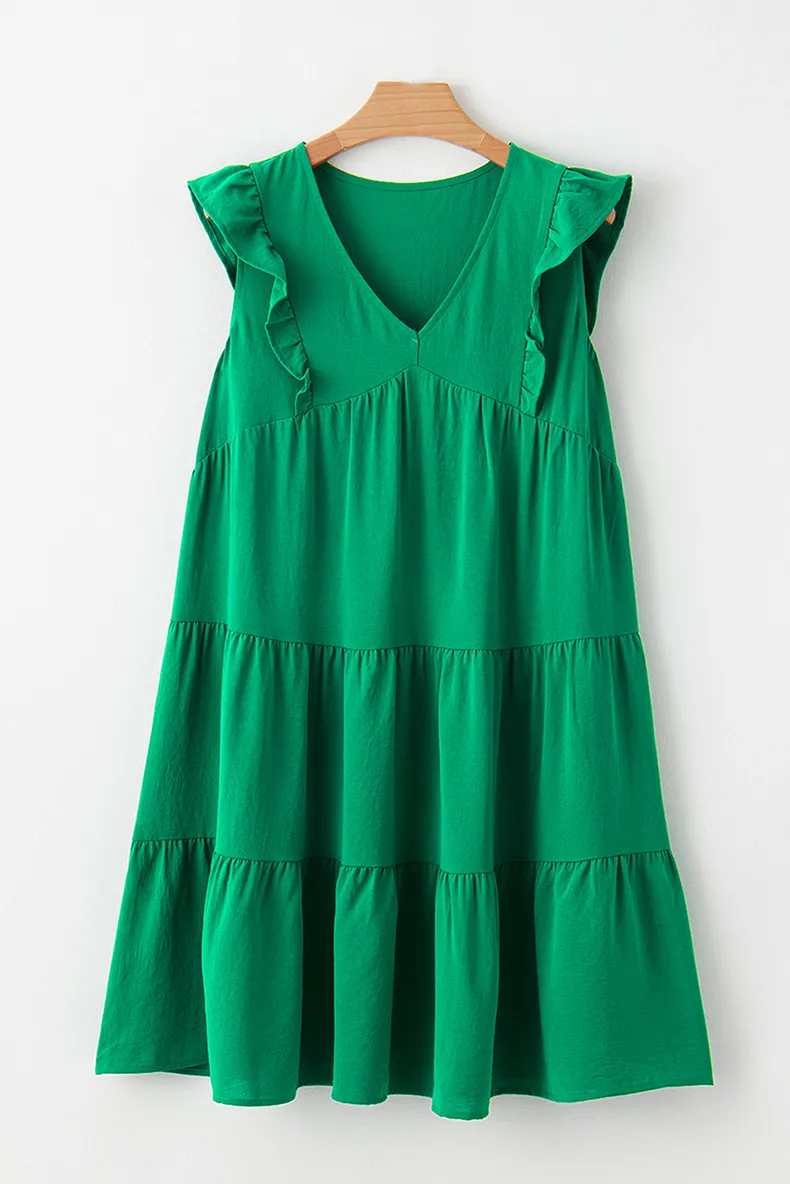 Women's Shirt Dress Casual V Neck Pleated Sleeveless Solid Color Above Knee Daily display picture 3