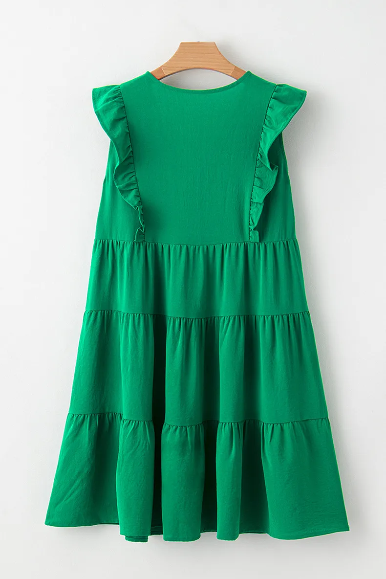 Women's Shirt Dress Casual V Neck Pleated Sleeveless Solid Color Above Knee Daily display picture 4