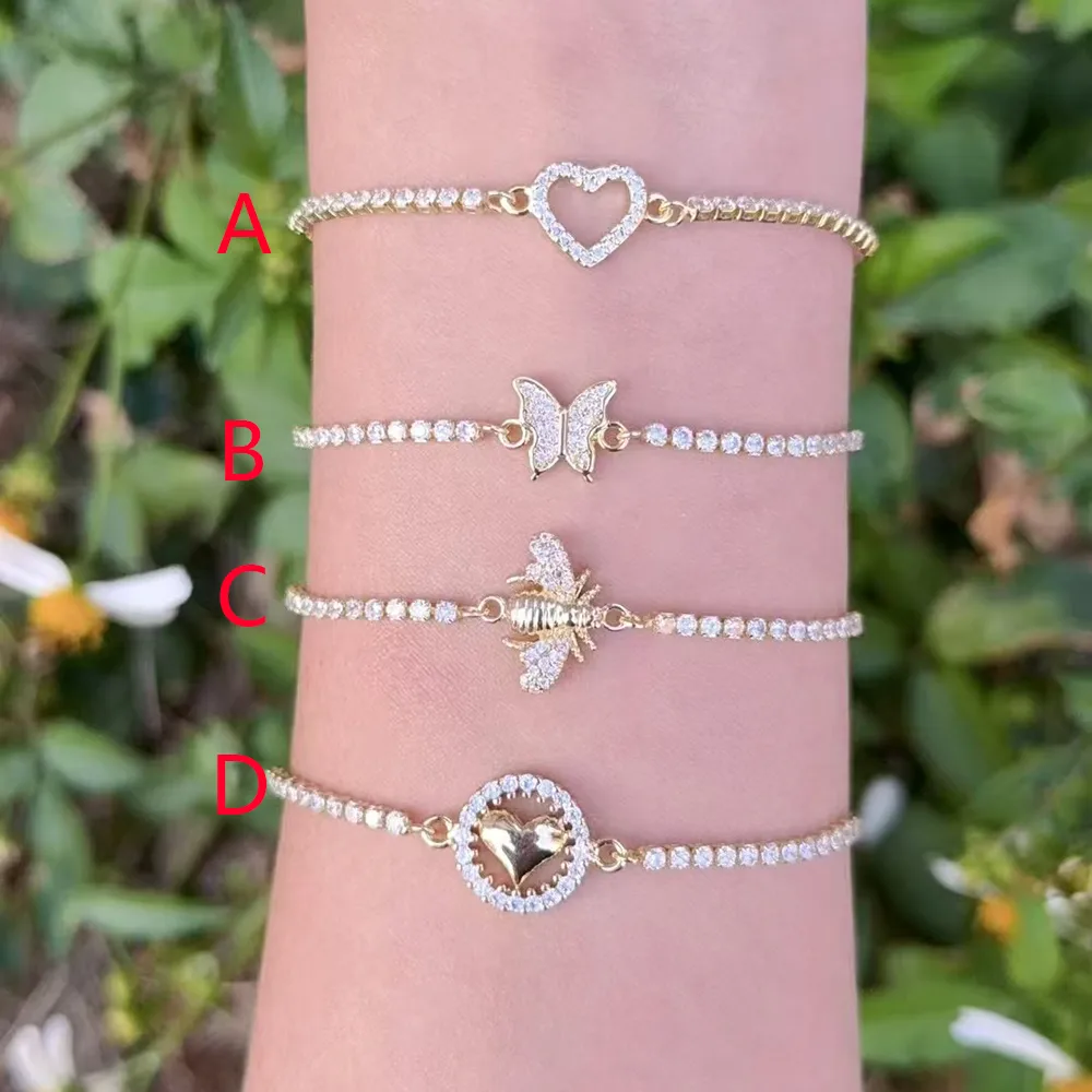 Casual Simple Style Heart Shape Butterfly Copper Polishing Zircon 18K Gold Plated Women's Bracelets display picture 1