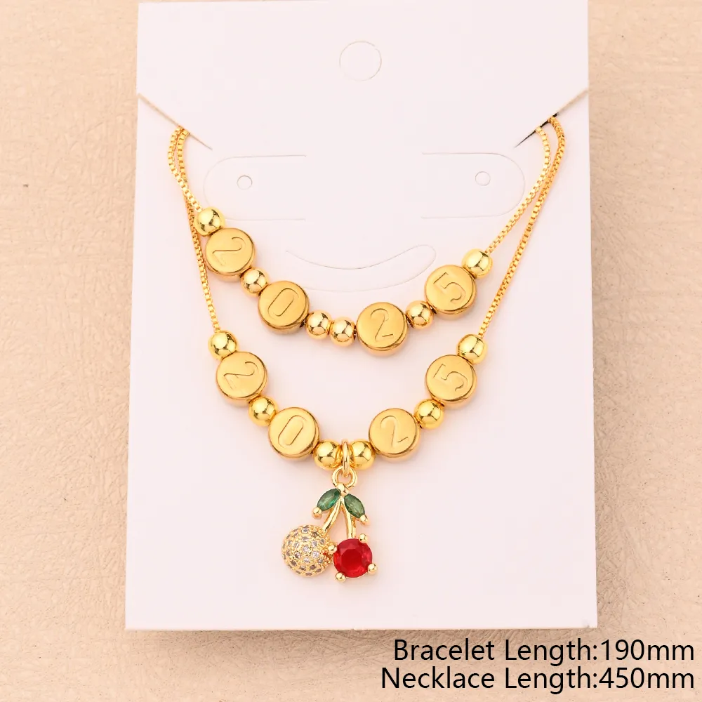 Casual Simple Style Cherry Heart Shape Flower 304 Stainless Steel Copper Polishing Enamel Plating Zircon 18K Gold Plated Women's Jewelry Set display picture 4
