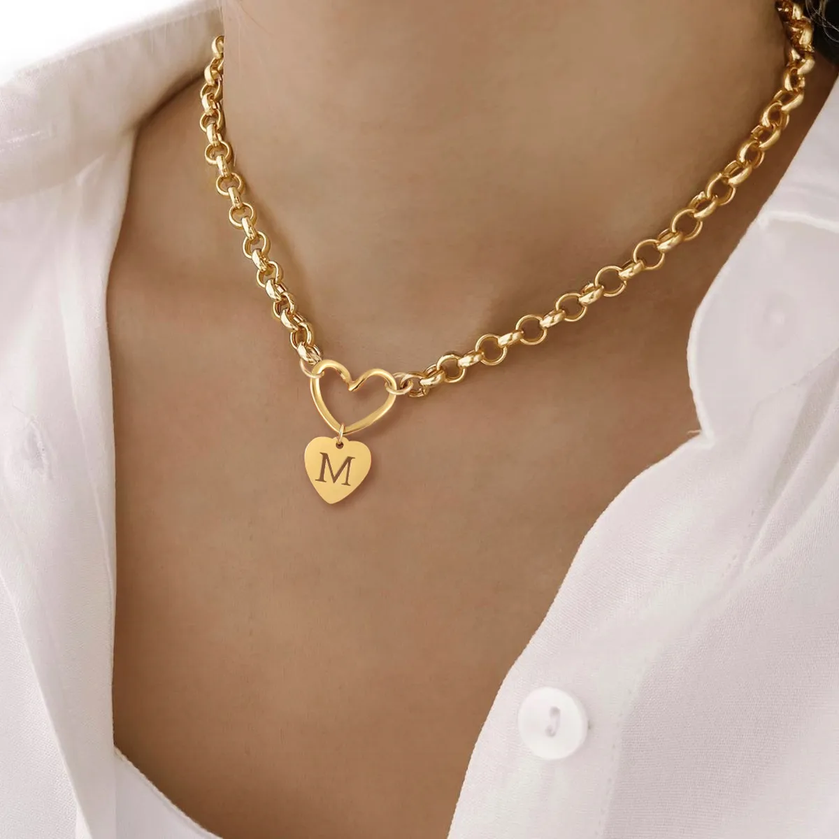 Casual Simple Style Letter Heart Shape 201 Stainless Steel 304 Stainless Steel Women's Pendant Necklace display picture 1