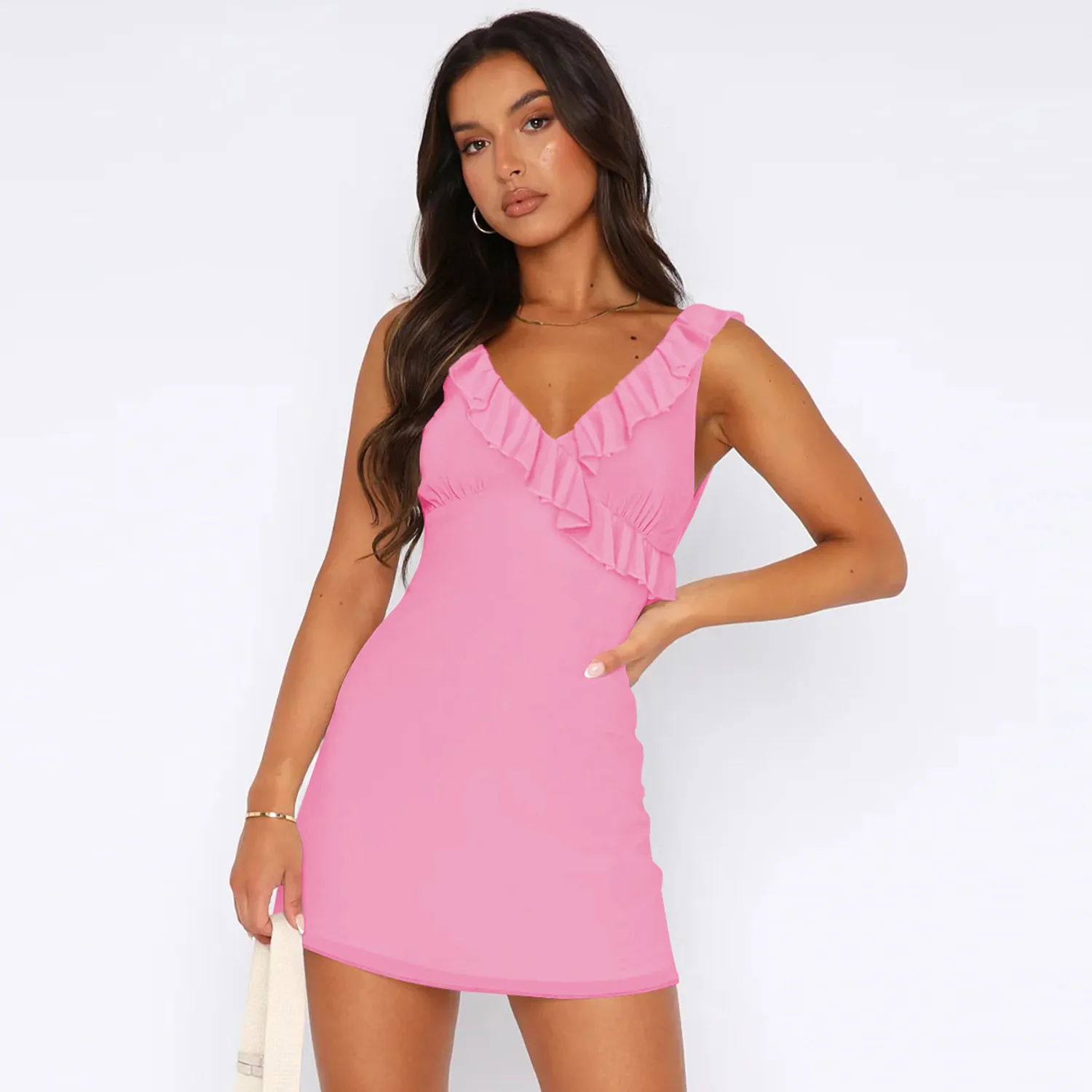 Hot Selling Spring And Summer  Sleeveless Ruffled Shoulder Strap Modified Tight Waist Slimming Dress For Women display picture 19