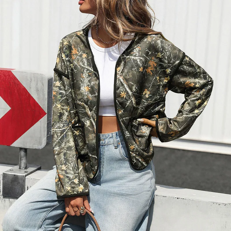 Women's Casual Maple Leaf Pocket Placket Jacket display picture 5