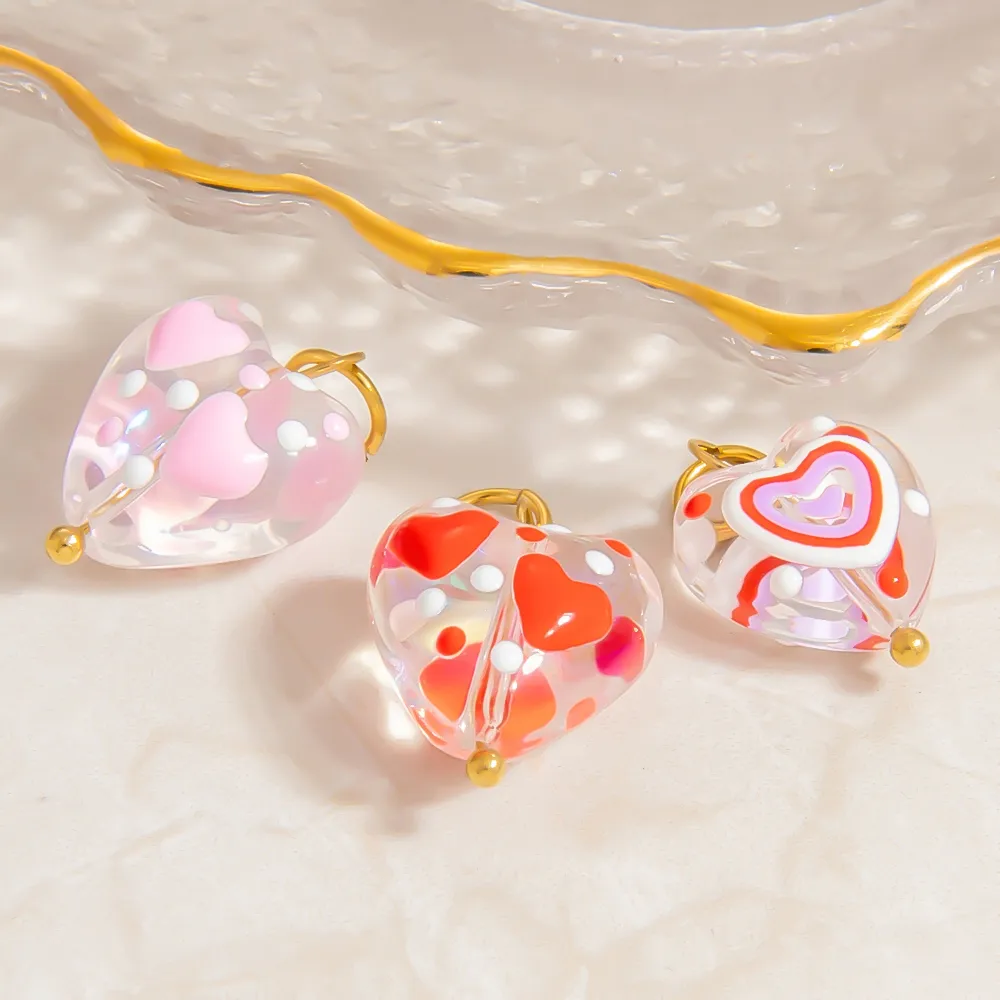 Cute Heart Shape 304 Stainless Steel Glass Jewelry Accessories display picture 3
