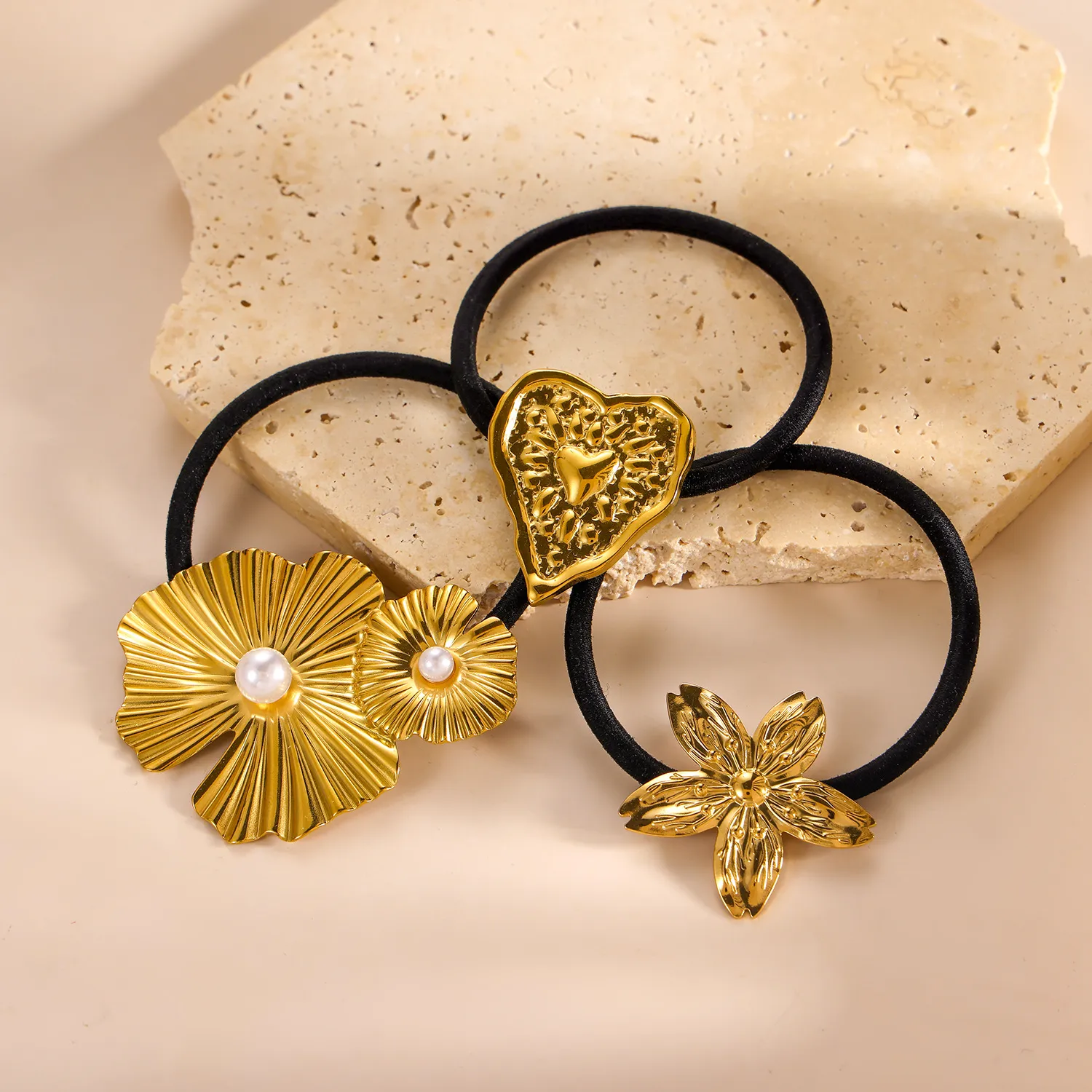 Women's Sweet IG Style Heart Shape Flower 304 Stainless Steel Inlay Pearl Hair Tie display picture 6