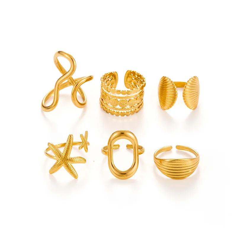 Vintage Style French Style Simple Style Geometric Starfish Shell 304 Stainless Steel Unisex Open Rings display picture 1