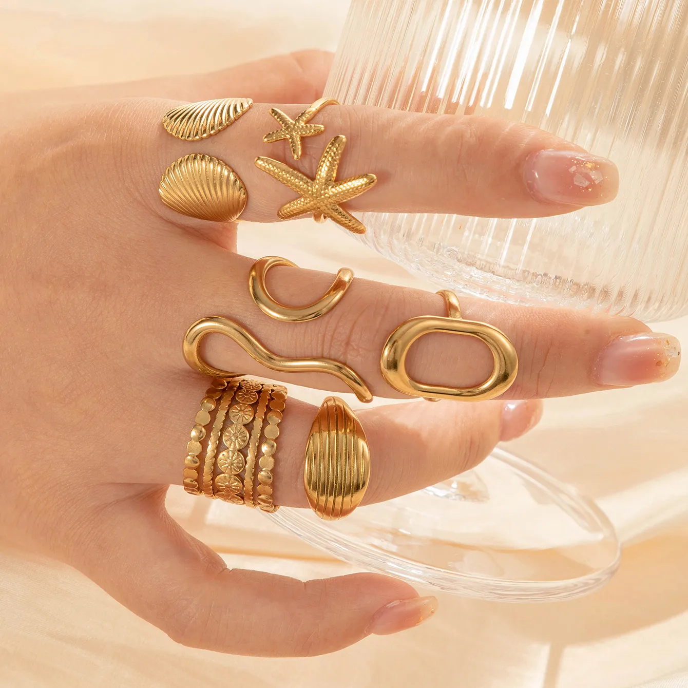 Vintage Style French Style Simple Style Geometric Starfish Shell 304 Stainless Steel Unisex Open Rings display picture 10